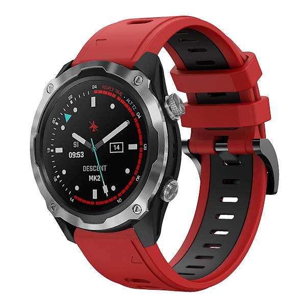 Rød Svart Rød Svart Tofarget Silikonklokkereim kompatibel med Garmin Descent Mk 2
