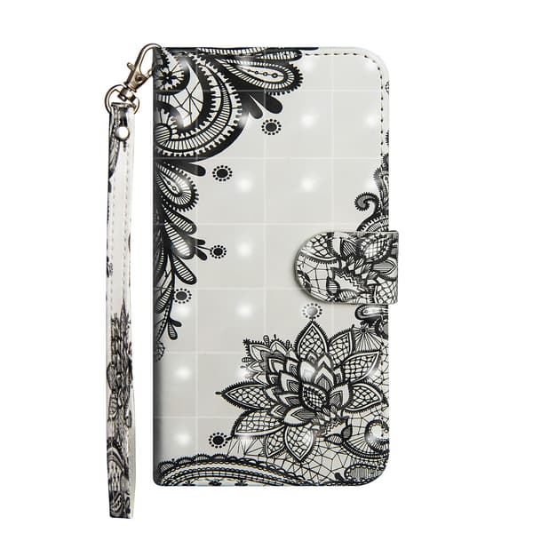 Etui til iPhone 14 Plus Diagonal sort blomst Trykt og malet Wallet med kortholder Flip