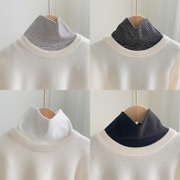 Dame falsk krage Avtakbar halv Høst Vinter Innerbekledning Strikk Striped White