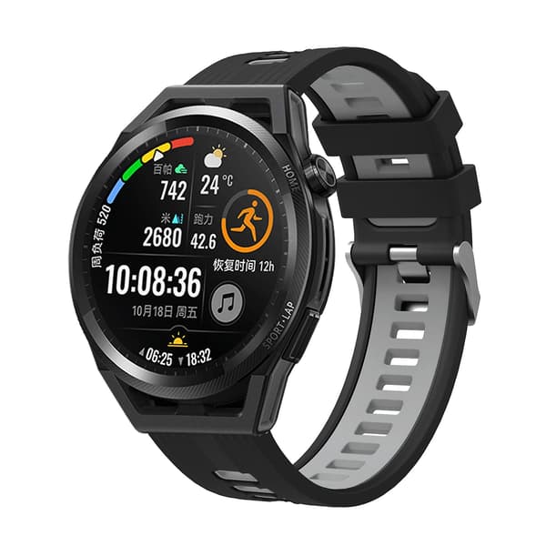 Musta Harmaa Musta Harmaa Silikoni Kellonranneke yhteensopiva Huawei Watch Gt 3 42mm kanssa