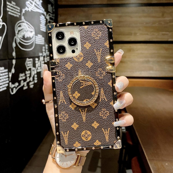 Fodral för iPhone 15PROMAX brun Klassiskt lädermönster