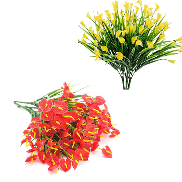 8 Bunter Kunstige Blomster Fake Planter Faux Busker Plast Grønt Hengende Plantekasse Dekor, 4 Bunt