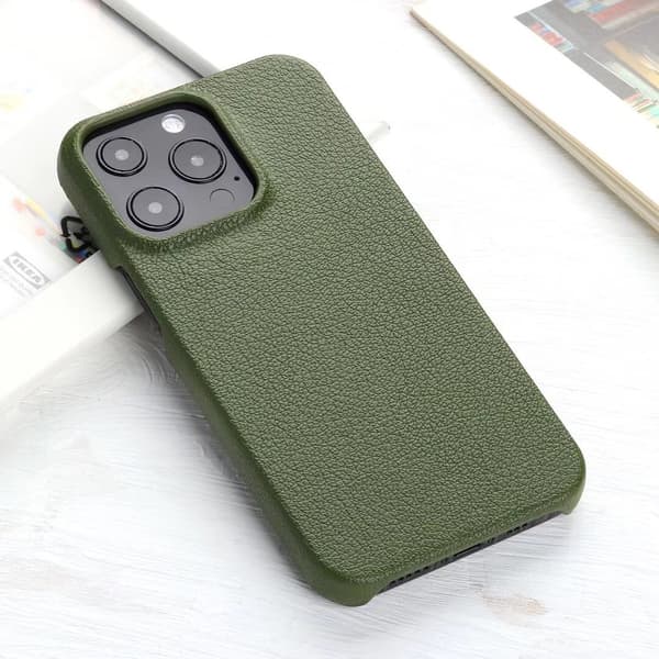 Etui til iPhone 14 grøn tekstureret læder tekstureret Full-Body læder tekstur