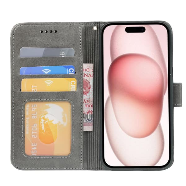 Kotelo iPhone iPhone 16 harmaa vasikannahka valokuvakehys