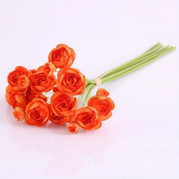 3 Bunter Lange Stilker Ranunkler Kunstige Kameliablomster for Bryllup, Fester og Hjemmeinnredning, Perf Yellow 3 Bunches