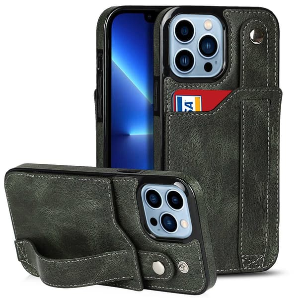 iPhone 13 -kotelo, tummanvihreä lompakko korttipidikkeellä, luova