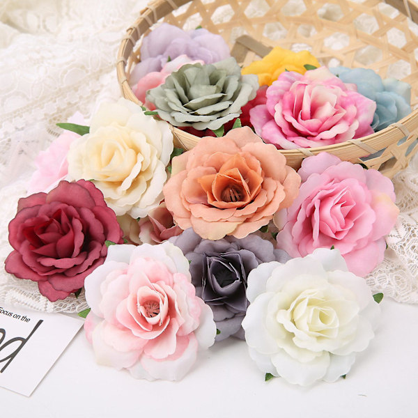 10 stk./sett Simuleringsblomsterhode Levende Langvarig Multifunksjonelle Kunstige Roseblomsterhoder for Bryllup Purple