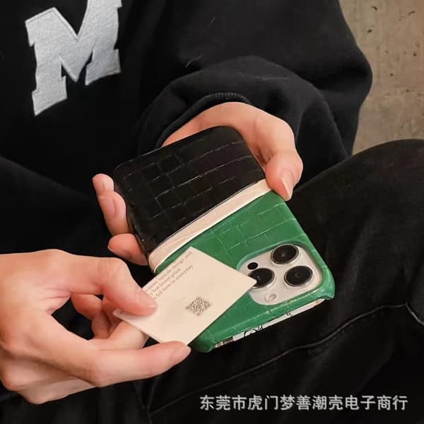 Etui til iPhone 16 Grøn+Sort Wallet med Kortholder Colorblocking Let Luksus Lædertekstur