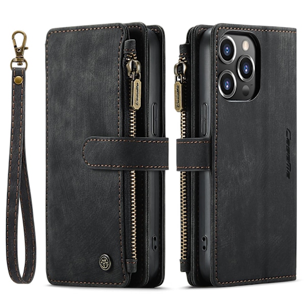 Etui til iPhone 15 Pro sort Wallet med kortholder flip