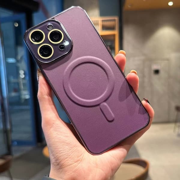 Etui til iPhone 16plus Mørk lilla Ultratynn Lær Magnetisk støvtette briller
