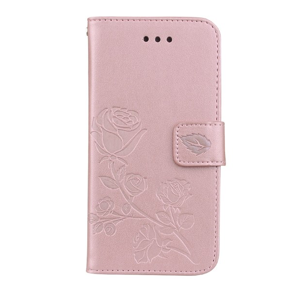 Fodral för iPhone 14 Pro Roséguld Rospräglat 3D-präglat Plånboksfodral med Korthållare