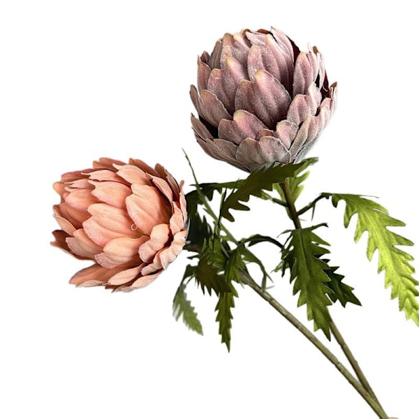 Tekokardemumma Flocked Protea Pyöreä Pää Hääkoriste Tekokukka-asetelma Sawtooth Leaf Imperial Purple