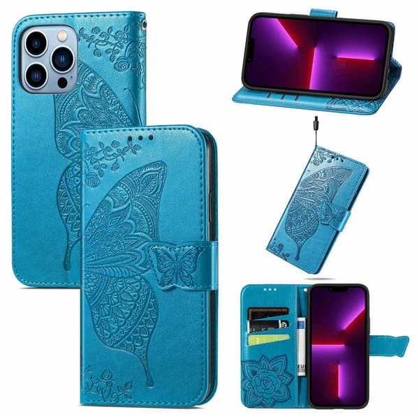 Etui til iPhone 16 Pro Max blå Flip 3D præget læder