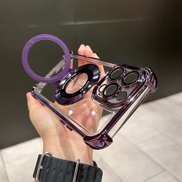 Etui til iPhone 16 Klart Magnetisk Stativ Linsedetalj Klart Mørk Lilla Noz31332