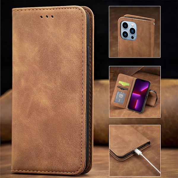 Brun Flip Tilpasselig Multi-Model Wallet med Kortholder Slidstærk til iPhone 16
