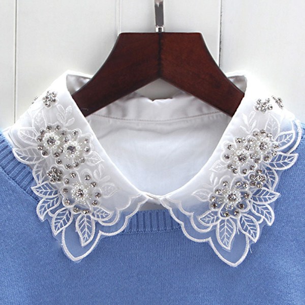 Dame falsk krage Avtakbar halv Avtakbar Allsidig Sh Embroidered leaves [white]]