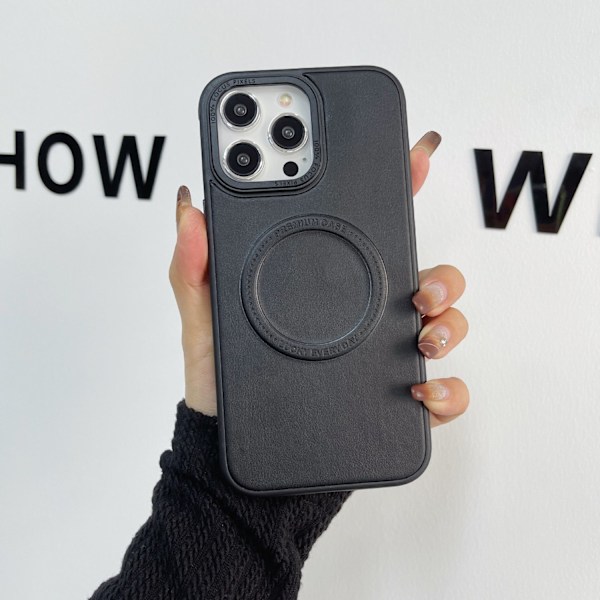 Etui til iPhone 15 sort klassisk almindeligt læder magnetisk