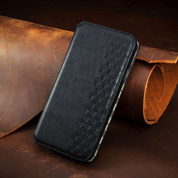 Etui til iPhone 14 sort Full-Body Wallet med kortholder stativ almindeligt læder