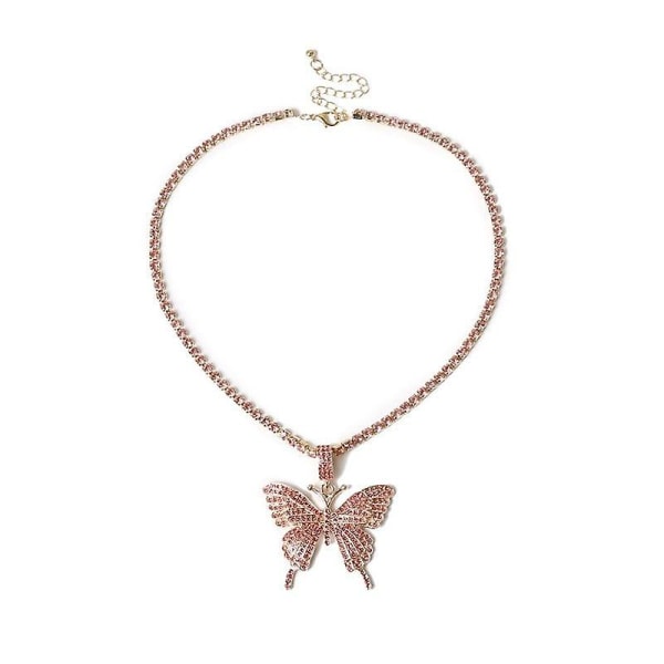 Big Butterfly Rhinestone hänge halsband Pink