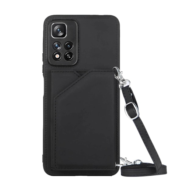 Fodral för iPhone 14 Pro Max Svart (med långt snöre) Mjukt Kortfodral Rem Multi-Kort Crossbody Kortfodral