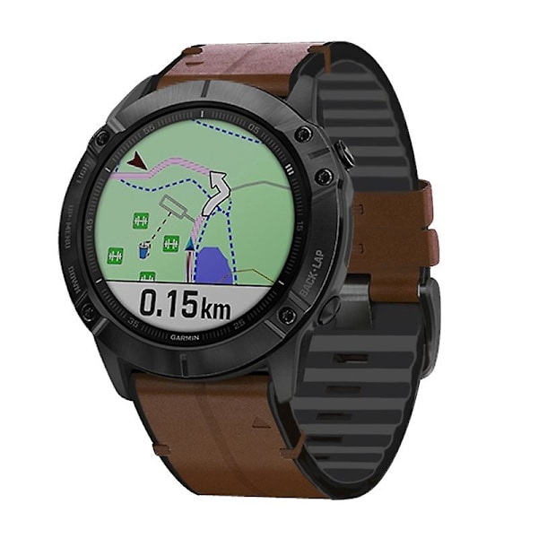 Kahvi Kahvi -yhteensopiva Garmin Fenix 6x silikoni + nahkainen kellon ranneke