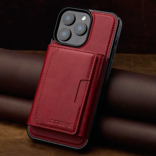 Etui til iPhone 14 Pro rød business Magnetisk kortholder stativ RFID-Blokerende