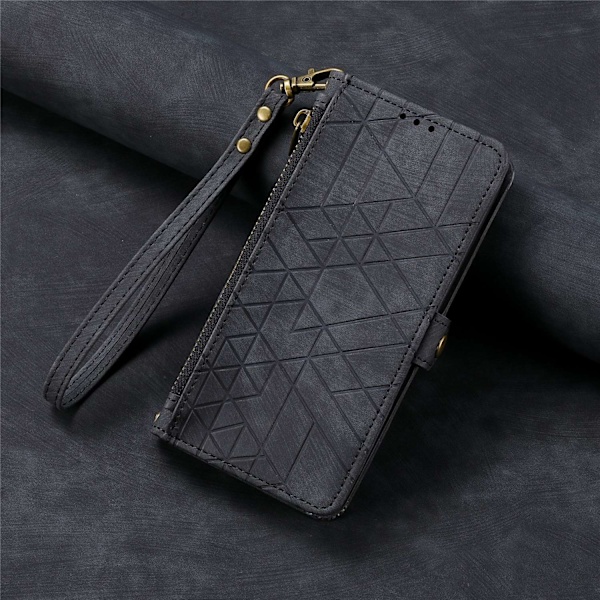 Etui til iPhone 16E / SE 2025 / SE4 Sort [med armbånd] Geometrisk Fliprem