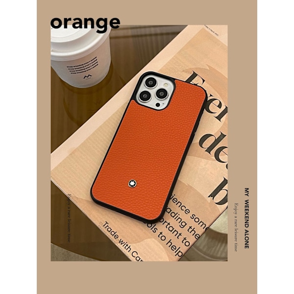 Fodral för iPhone 13pro max Lychee-mönster orange Lädertextur Pebbled Full-Body