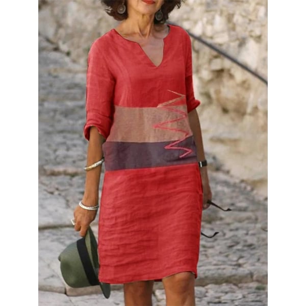 Personligt printed Snygg lös plusstorlek klänning med halv ärm Streamer color S