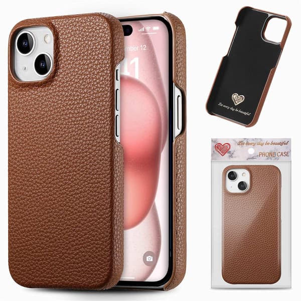 Etui til iPhone 15 Pro, brun klassisk, enkelt, eksklusivt, småstenet, halv kant