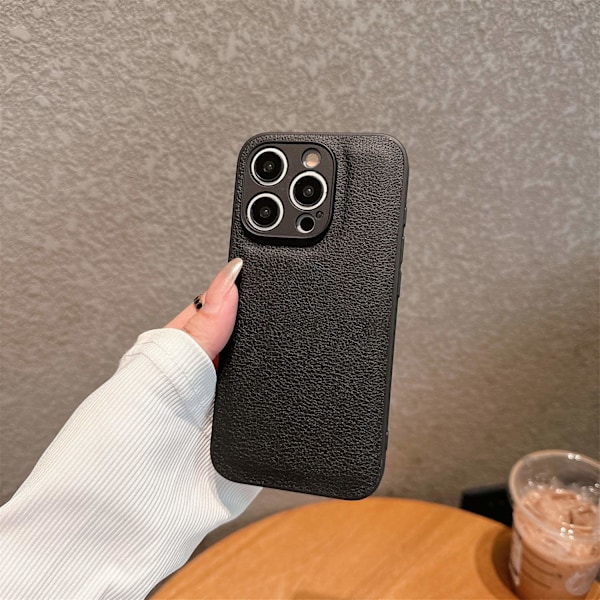 Etui til iPhone 13PROMAX Lychee mønster-sort 2 i 1 Pebbled klassisk læder