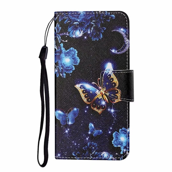 Etui til iPhone 13 mini Måne Sommerfugl Malet Tegnebog med Kortholder Flip Tegneserie Tegnebog med Kortholder
