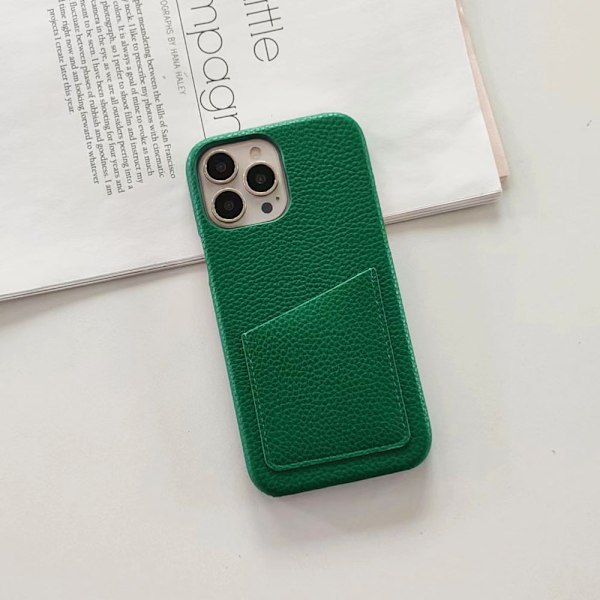 Etui til iPhone 16E grøn Pebbled Wallet med kortholder klassisk half pack
