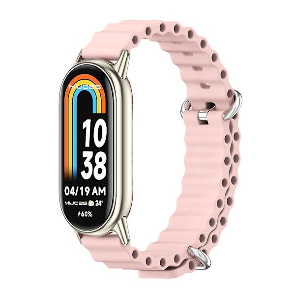 Vaaleanpunainen vaaleakultainen Mijobs Marine silikoninen hengittävä ranneke, yhteensopiva Xiaomi Mi Band 8:n kanssa