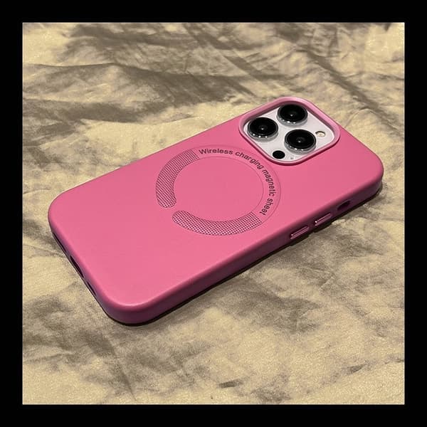 Etui til iPhone 14 Plus, rose rosa skinn, magnetisk