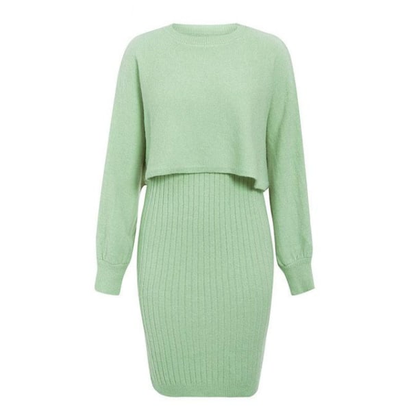 Stickad klänning tvådelad set Idle Style Fashion Pure Color Cover Light green Average size