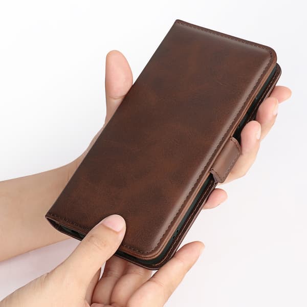 Etui til iPhone 16 Plus brun Tilpasset Wallet med kortholder business Flip