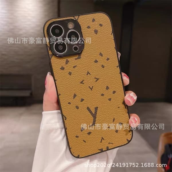 Etui til iPhone 13 gul blomst Full-Body lærtekstur
