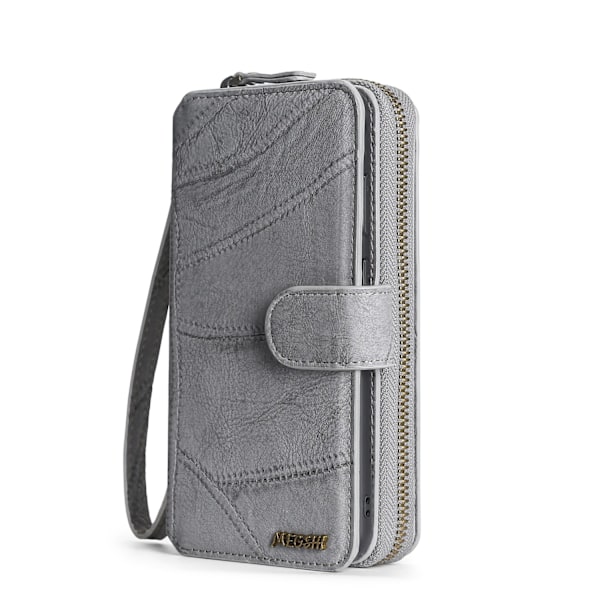 Etui til iPhone 16 Plus grå Flip Wallet med kortholder