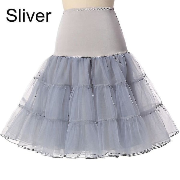 Ny 50-tals cosplay underkjol Rockabilly Klänning Crinoline kompatibel med kvinna Bröllop Underkjol för bröllop Rockabilly Tutu Silver S