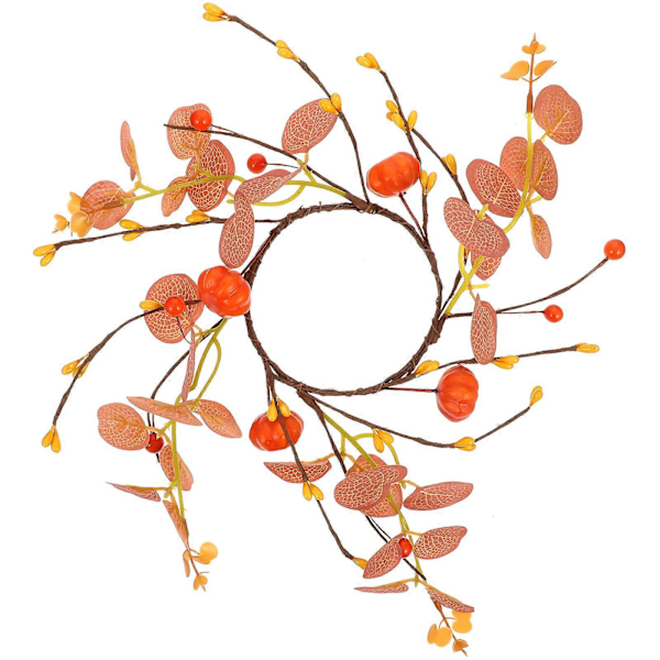 Höst Ljusring Krans Konstgjord Pumpa Eukalyptusblad Ljusring För Thanksgiving Bordsdekoration