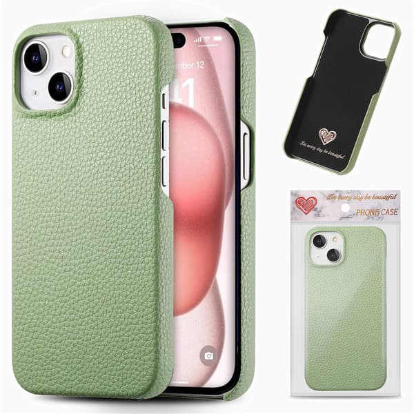 Fodral för iPhone 14 Matcha Grön klassisk Enkel exklusiv Nisch Pebbled halv-kant