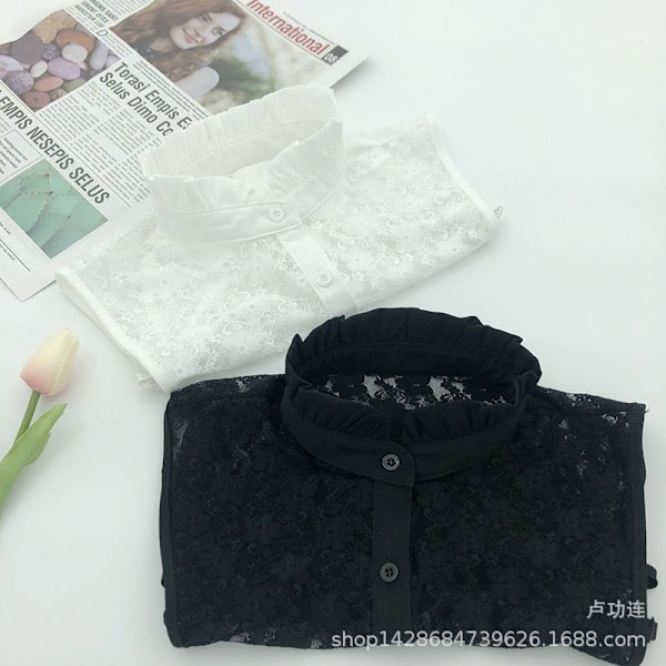 Dame falsk krage Avtakbar halv Rhinestone Skjorte Vinter Wh 30*30 Black