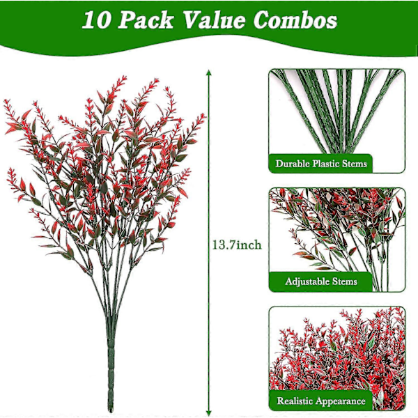 10 Bundter Kunstige Blomster Udendørs Falske Lavendelplanter (Lilla) Red 18