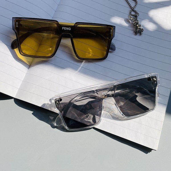 Endelade solglasögon med stor kant i koreansk stil fyrkantiga vindruta solglasögon Big Face Trendiga solglasögon Black Frame gray piece