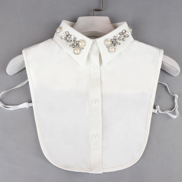 Dame falsk krage Chiffon Avtakbar Krage Anti-rynke Whi Pearl Ball Diamond chiffon white