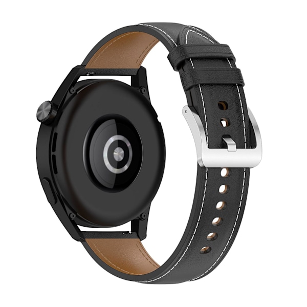 Sort Sort 22mm Ægte Læder Urrem kompatibel med Huawei Watch Gt3 46mm