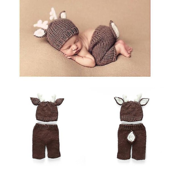 Nyfödd fotografi rekvisita Handgjord kostym Baby Boy Photo Shoot Virkad hatt+byxor Outfits Set Kläder