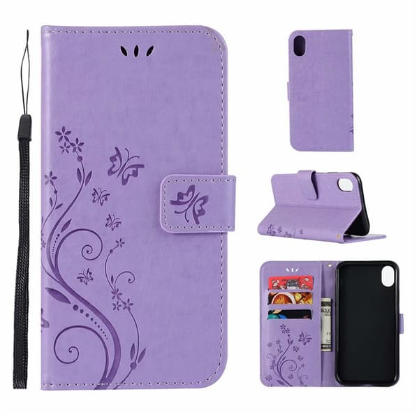 Etui til iPhone 13 Pro Max Lys lilla Lommebok med Kortholder Flip Sommerfugl 3D-preget