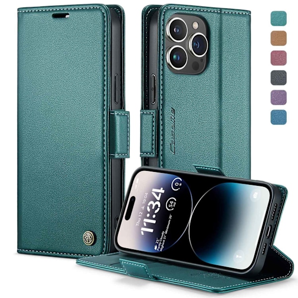 Etui til iPhone 13 grøn Flip Wallet med kortholder